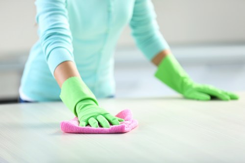 Local sofa cleaner treating stains on a living room sofa